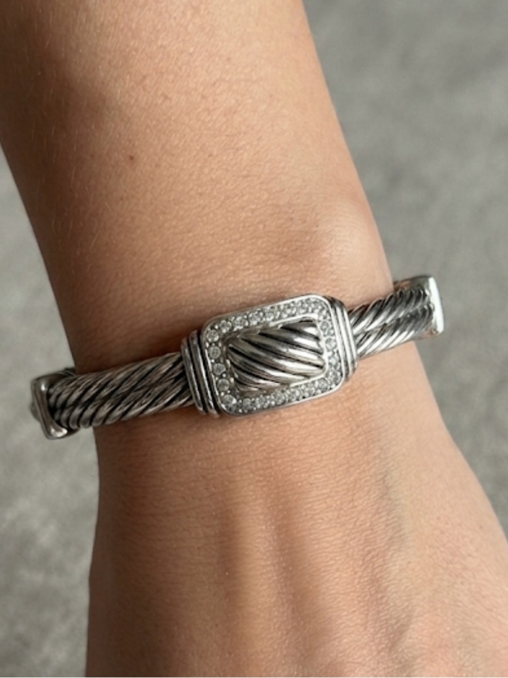 Silver-Tone Twisted Cable Cuff Bracelet with Crystal Accents